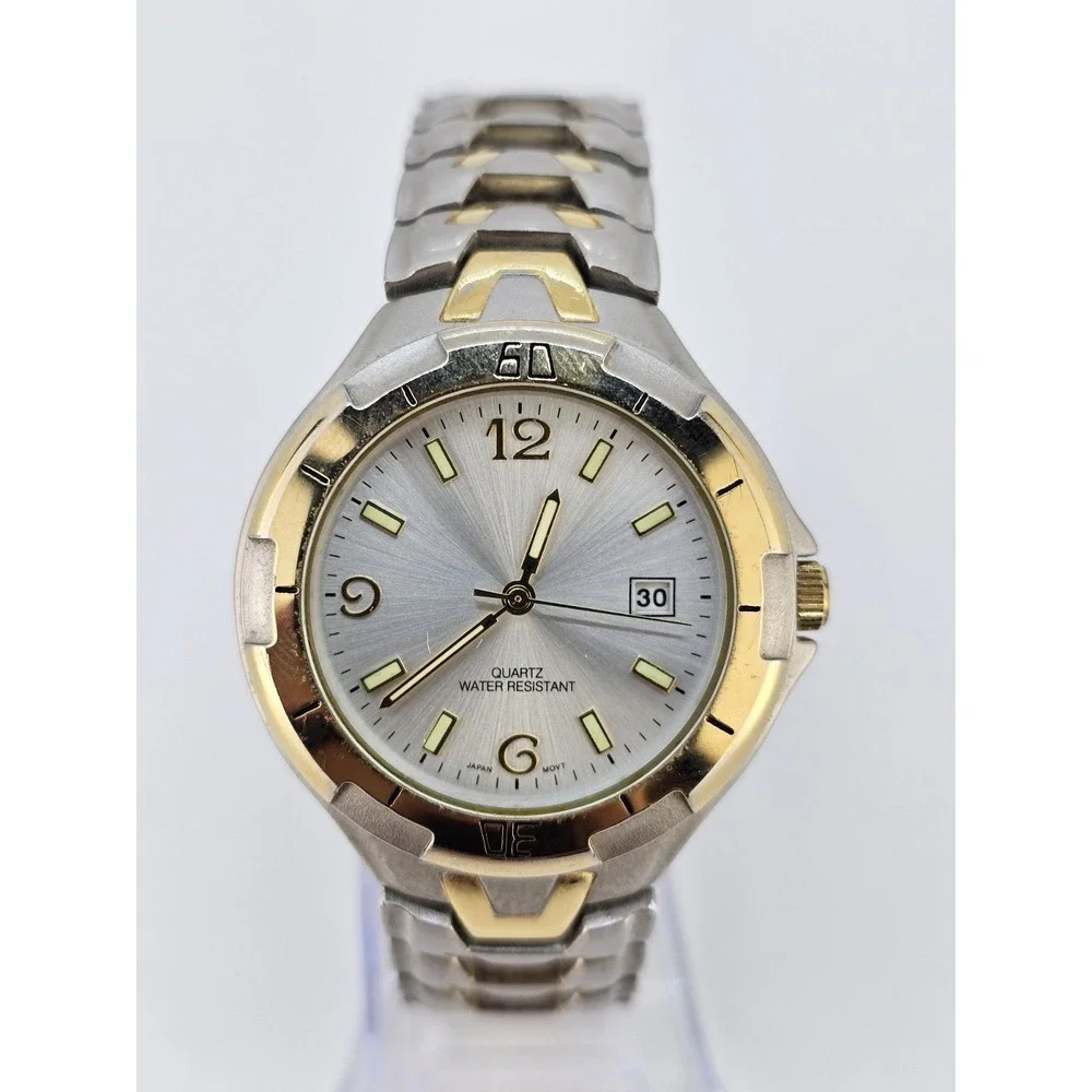 Men's Analog Watch 38MM‎ Gray Dial Date Two Tone Bracelet Band 6.5